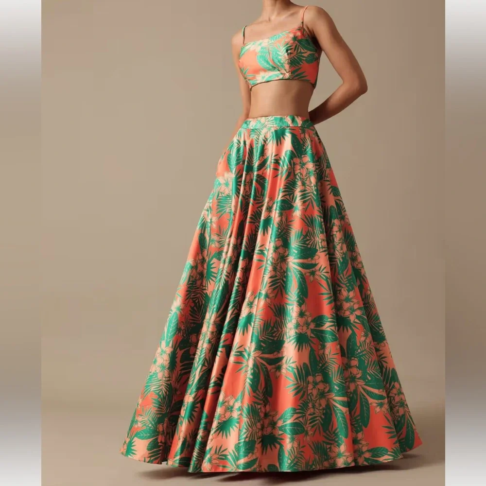 Kalki Orange and Green Embellished Lehenga Set - Picture 4 of 13